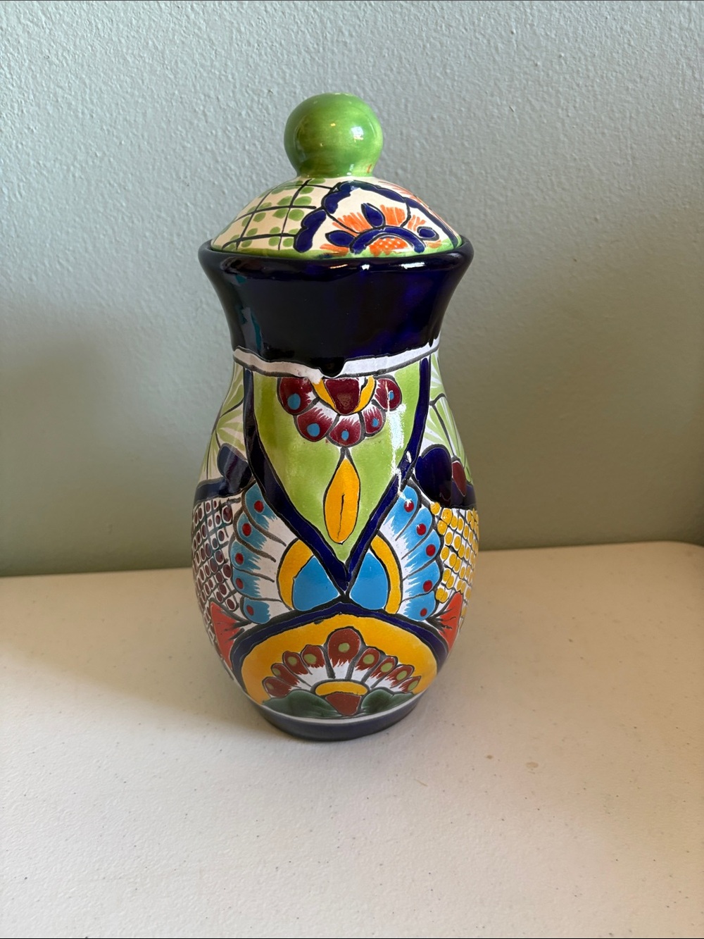 Handmade Mexican Multicolor Terracotta Ceramic Decorative Jar
